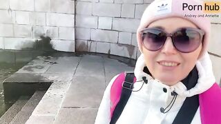 Instead of a walk, he pulled me to him for some outdoor fun at the hotel - POV