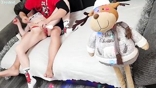 The girl shows her husband that she wants a threesome, but with a toy first