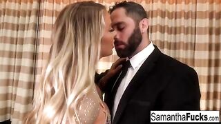 A busty blonde beauty, Samantha Saint, gets fucked hard in a hotel room