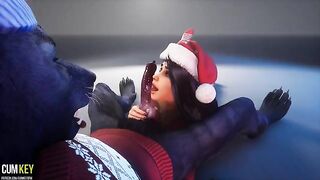 A beautiful woman is fucking with a big dick werewolf this Christmas