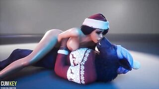 A beautiful woman is fucking with a big dick werewolf this Christmas
