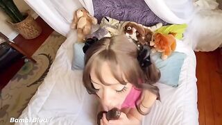Brunette teen Bambi Bluu gets her pussy drenched and farting loudly