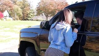 A sexy girl gets into a car with a guy who makes her pay for the ride