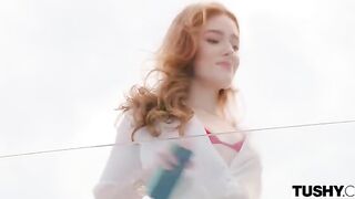 The desires of our princess are the law for us. Outdoor redhead action