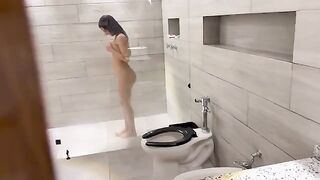 A Venezuelan girl has a hot shower, and her boyfriend joins her