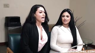 Those are the working moments: brunette and Latina get fucked in an office scene