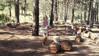 Barefoot beauties have sex on the forest floor in a daring scene