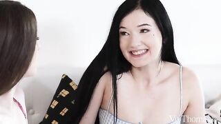 Cute girls carefully put stick in each other’s ass