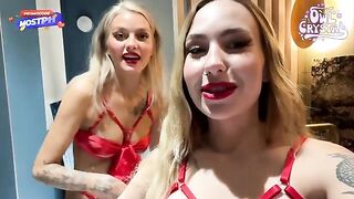 A girl is having fun with two guys in an apartment