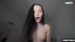 A cute petite girl couldn't stop shaking and she liked it very much
