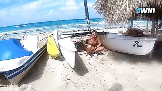 A cute couple has a passionate sex on the beach in HD quality
