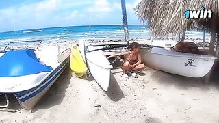 A cute couple has a passionate sex on the beach in HD quality