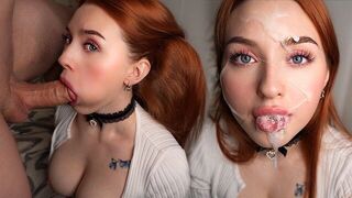 A red head is begging for cock, even in a mess