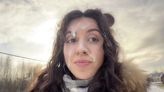 A challenge for the brave: to walk with cum on your face outside