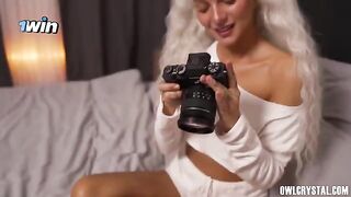 A girl is trying to get used to a new, massive surprise in her hand