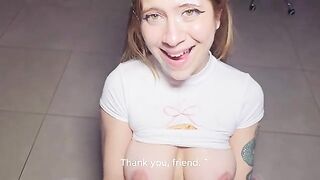 A girl is waiting for a man with an ahegao face and opens her mouth