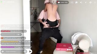 Ready to stream with Eva Elfie in oiled, ripped yoga pants action
