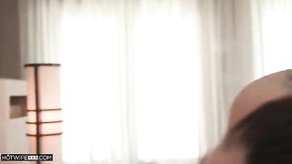 One second before cum, a stunning brunette with huge boobs strikes