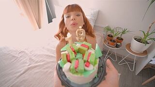 The guy gave the red-haired beauty a portion of passion as a birthday gift
