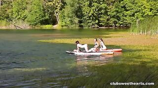 Lesbians have fun with each other in the fresh air, showcasing sensual moments