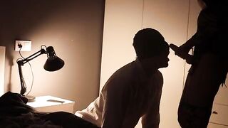 Femdom with a guy using a strap-on and hands-free cumshot