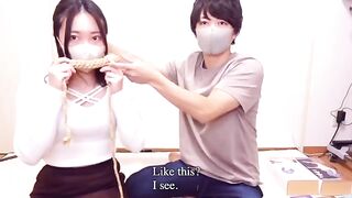 A girl tied up with ropes gets fucked hard until she cums hard