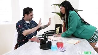Special treatment for a lucky guy by a brunette