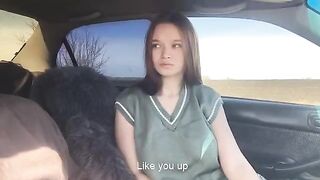 A cute girl played with her tongue and got a cock in the mouth