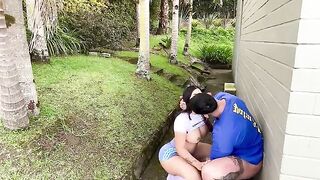 The girl was licked by a hot guy in public place