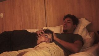 A blowjob on the bed is lazy, but so deep it shakes him up