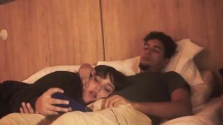 A blowjob on the bed is lazy, but so deep it shakes him up