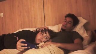 A blowjob on the bed is lazy, but so deep it shakes him up