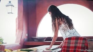 The girl brought herself to a powerful orgasm, her legs gave way under her