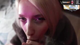 Saliva drips down the chin in sync with the rhythm