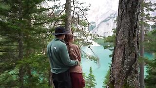 A couple engaged in passionate sex right in the forest, surrounded by nature