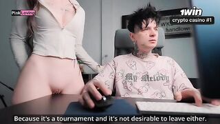 A girl caresses the table and herself, imagining a cock, in 4K