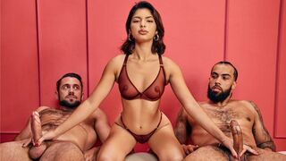 Two guys fuck two cute girls in a hot threesome sex