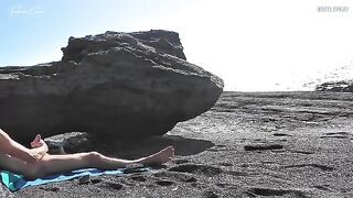 A girl removes her swimsuit and rubs herself while a guy jerks off