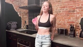 A girl deserves a reward for her beauty, and especially in the kitchen