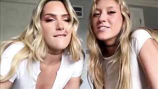 Two girls share a big cock in an intense threesome scene