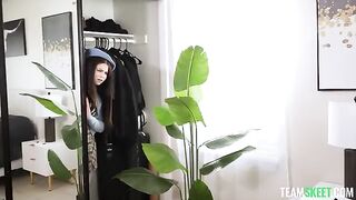 A young girl gets a little wet and asks him not to stop