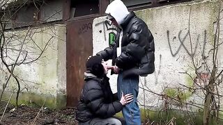 A passionate girl was caught and fucked in public by a stranger