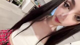 The step daughter is ready to show her holes after lessons