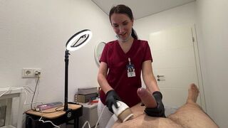 A hot nurse smooths her client's intimate area before the procedure