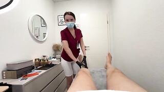 A hot nurse smooths her client's intimate area before the procedure