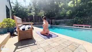 A big tits MILF gets fucked by the pool in POV style