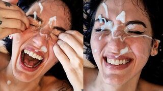 A huge cumshot on the girl's face is the best reward for the guy