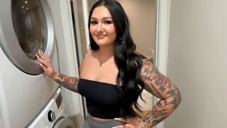 A busty woman has sex with her stepbrother in the laundry room