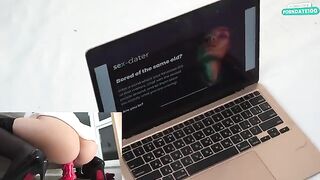 A hot chick is fucking on the table in heels