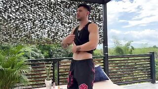 A woman has sex with a young man after taking a massage